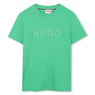 HUGO Playera para niño y adolescente logo al tono en relieve color verde